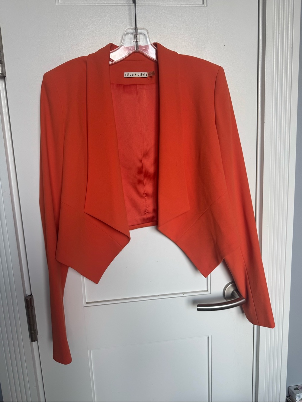 Alice + Olivia Vibrant Orange Cropped Open-Front Blazer